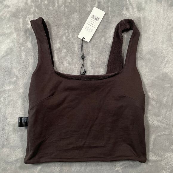 Me+Em Crop Top Womens 2 Brown Towelling Bralette Smocked Terry Cloth Minimal New - Picture 6 of 10